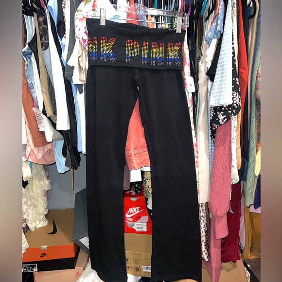 PINK Victoria's Secret Pants - NWOT PINK Victoria's Secret Black Leggings with Colorful Logo